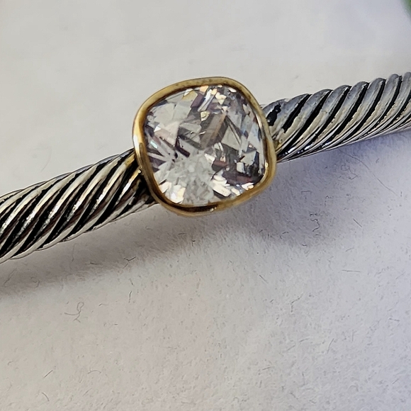 Classic Cable Bracelet Open Cuff with Clear Crystal Stone - Picture 5 of 9